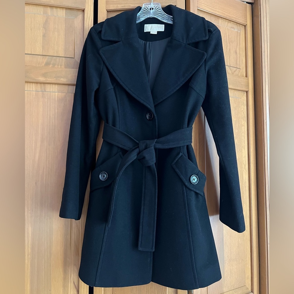 Black MICHAEL Michael Kors Belted Pea Coat